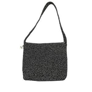 The Sak Crochet Shoulder Bag Black Silver Sparkle Hobo Purse